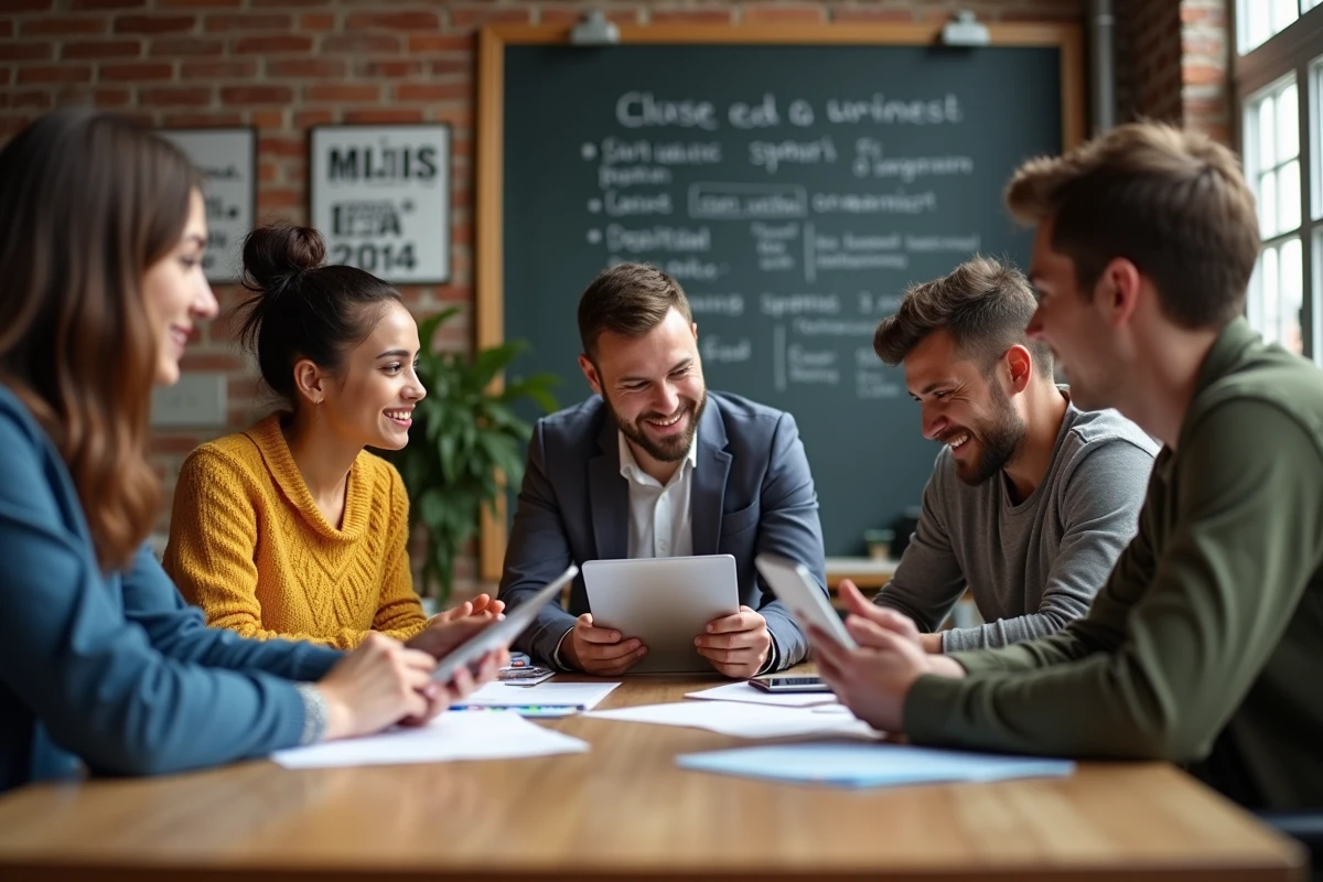 Groupe diversifié de jeunes professionnels en atelier collaboratif