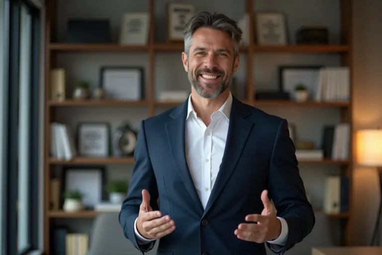 Homme confiant en costume dans un bureau moderne