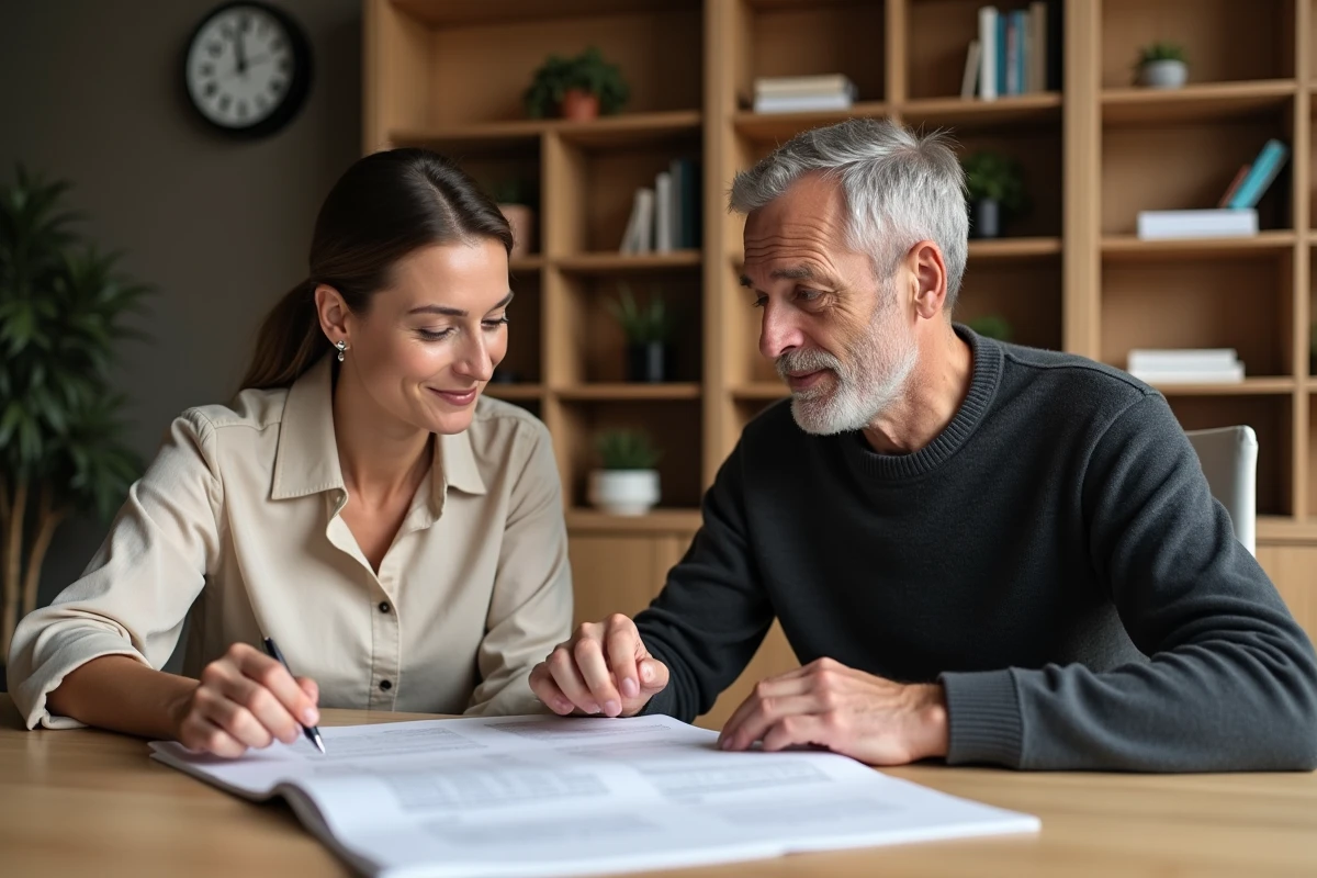 Coach et client révisant ensemble un plan d'action écrit lors de la conclusion d'une session de coaching individuel